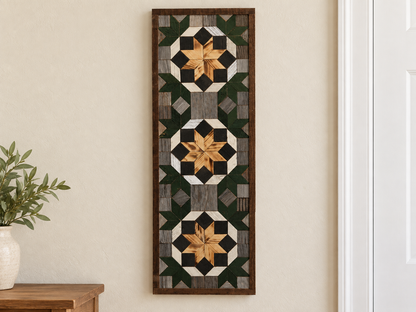 Handmade Amish Barn Quilt Banner Wall Art – 10.5in x 30in Reclaimed Wood Mosaic