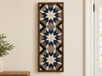 Handmade Amish Barn Quilt Banner Wall Art – 10.5in x 30in Reclaimed Wood Mosaic