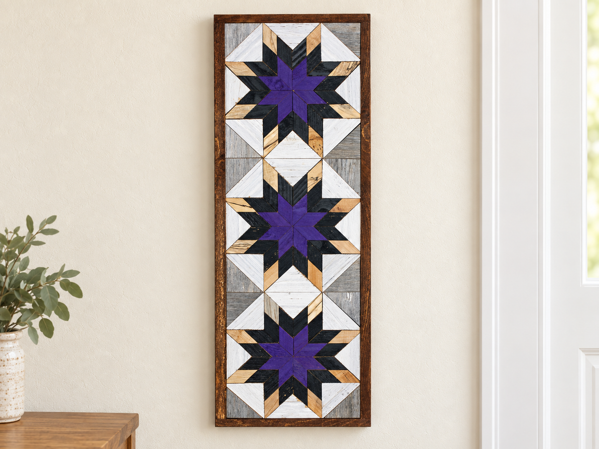 Handmade Amish Barn Quilt Banner Wall Art – 10.5in x 30in Reclaimed Wood Mosaic