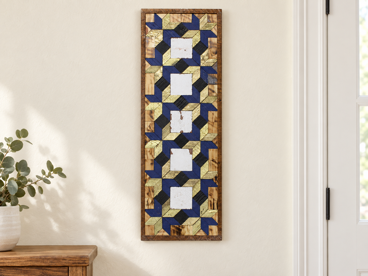Handmade Amish Barn Quilt Banner Wall Art – 10.5in x 30in Reclaimed Wood Mosaic
