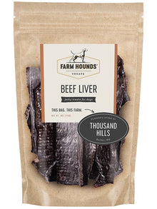 Farm Hounds Beef Liver 4oz bag of 100% dehydrated single-ingredient dog treats sourced from American family farms