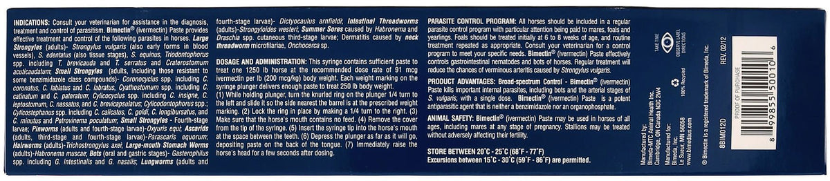 Bimectin Paste Horse Dewormer, 1-Dose