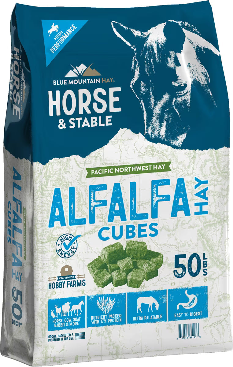 Blue Mountain Hay High-Altitude Alfalfa Hay Cubes Horse Feed, 50 lbs