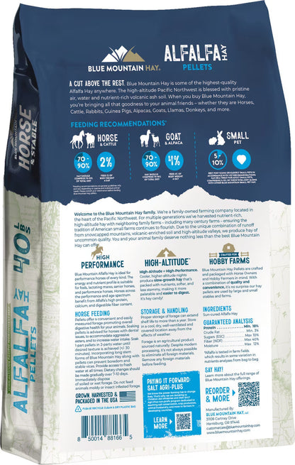 Blue Mountain Hay High-Altitude Alfalfa Hay Pellets Horse Feed, 40lb