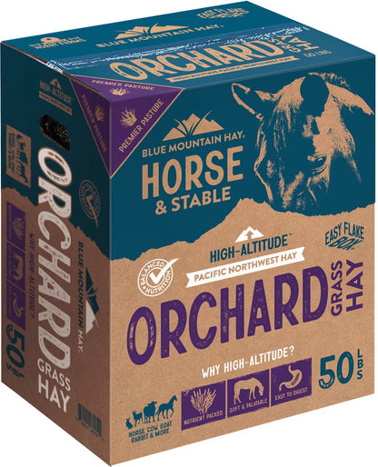 Blue Mountain Hay High-Altitude Orchard Grass Hay Easy Flake Box Horse Feed, 50-lb