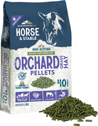 Blue Mountain Hay High-Altitude Orchard Grass Hay Pellets Horse Feed, 40 lbs
