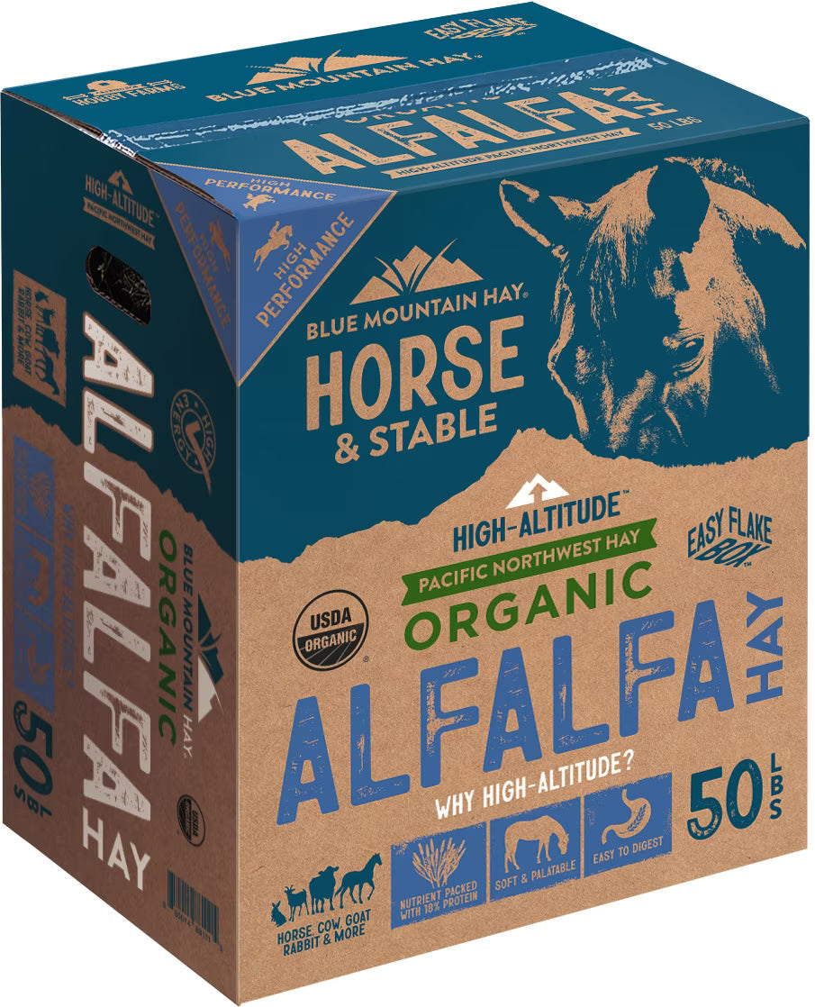 Blue Mountain Hay High-Altitude Organic Alfalfa Hay Easy Flake Box Horse Feed, 50-lb