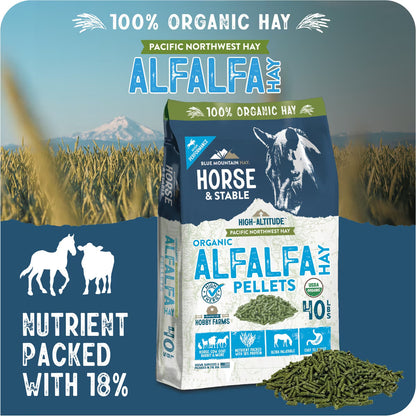 Blue Mountain Hay High-Altitude Organic Alfalfa Hay Pellets Horse Feed, 40-lb