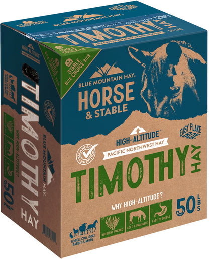 Blue Mountain Hay High-Altitude Timothy Hay Easy Flake Box Horse Feed, 50-lb
