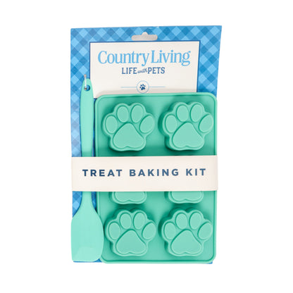 Country Living Silicone 3-piece baking kit with 6-cavity paw print trays and spatula for dog treats and more