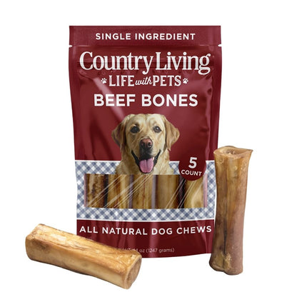 Country Living 5”-6” Beef Center Cut Bones for Dogs – 5 Count Bag – All-Natural, Long-Lasting Dog Chews – Single-Ingredient, High-Protein, Rawhide-Free – Supports Dental Health