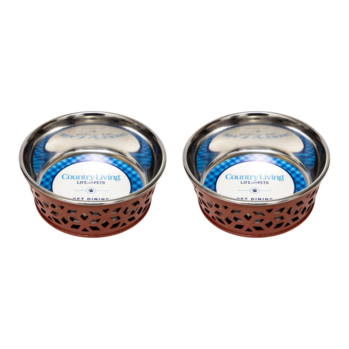 Country Living Set of 2 Stainless Steel Dog Bowls – Farmhouse Style, Ideal for Small to Medium Dogs