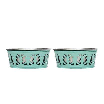 Country Living Set of 2 Stainless Steel Dog Bowls – Farmhouse Style, Ideal for Small to Medium Dogs