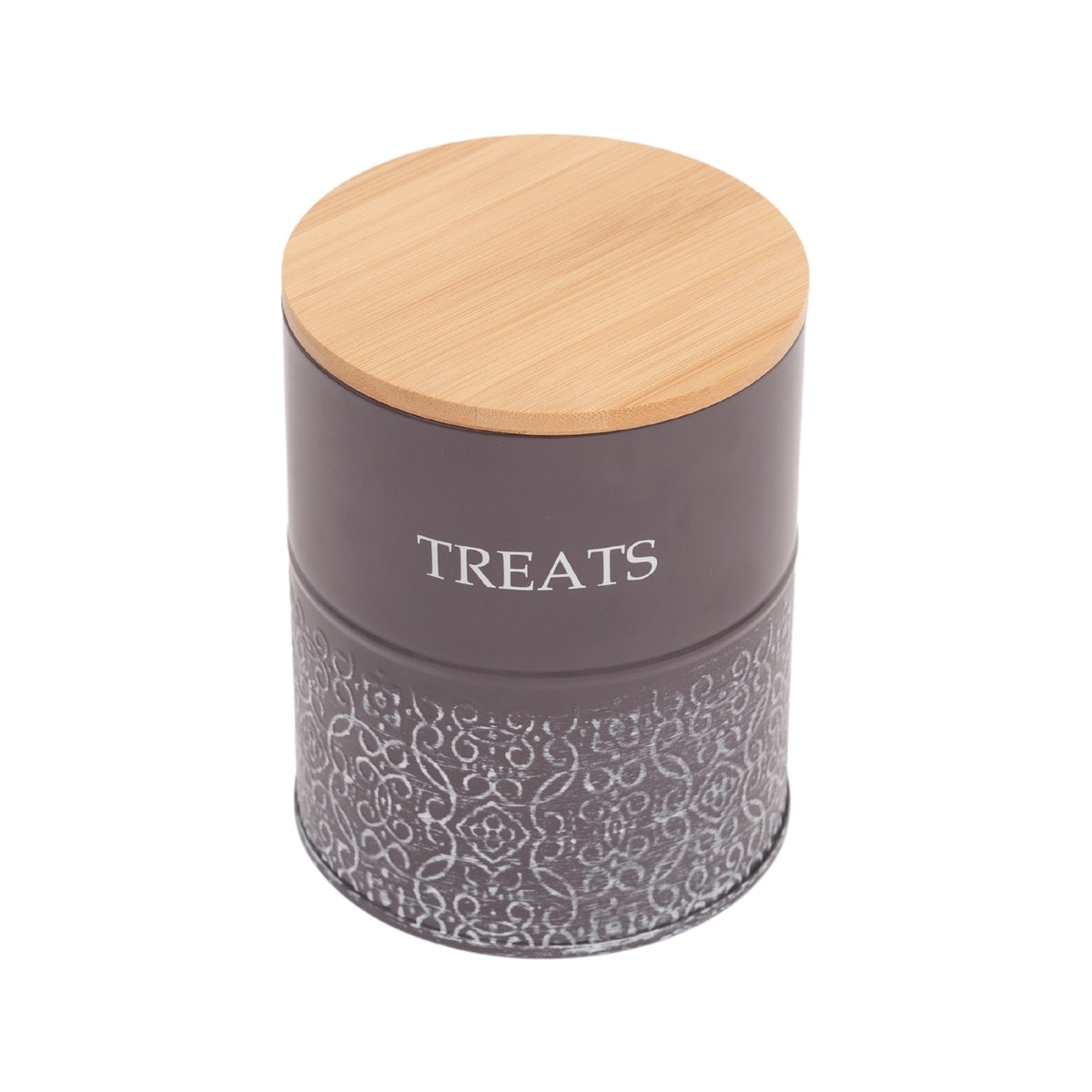 Country Living Dog Treat Canisters - Set of 2 Carbon Steel Jars with Bamboo Lids – Volcanic Gray