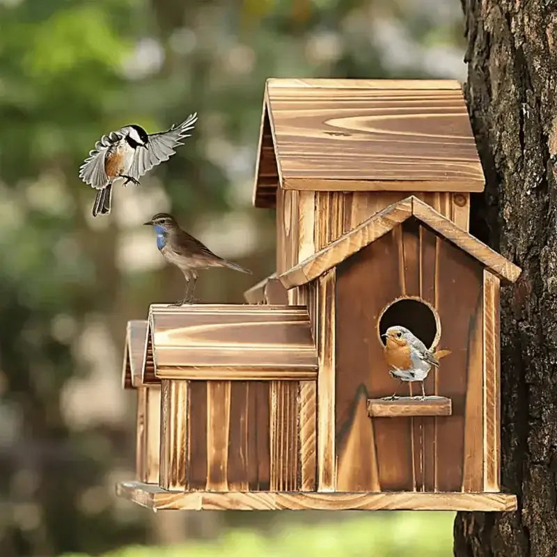 Wood Bird House Garden Decor
