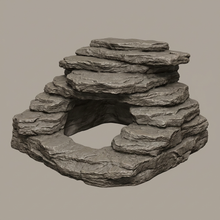 deep rocky cave hide for reptiles and snakes, it lookes like ledges of sedimentary rock, its long and wide, one staunch opening with some extra head space in the interior. its ready to 3d print with minimal supports Digital product