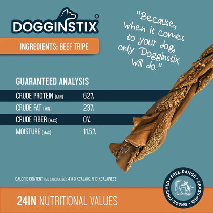 Dogginstix Braided Beef Tripe Natural Dog Chew – Digestible, Nutrient Rich, Omega 3