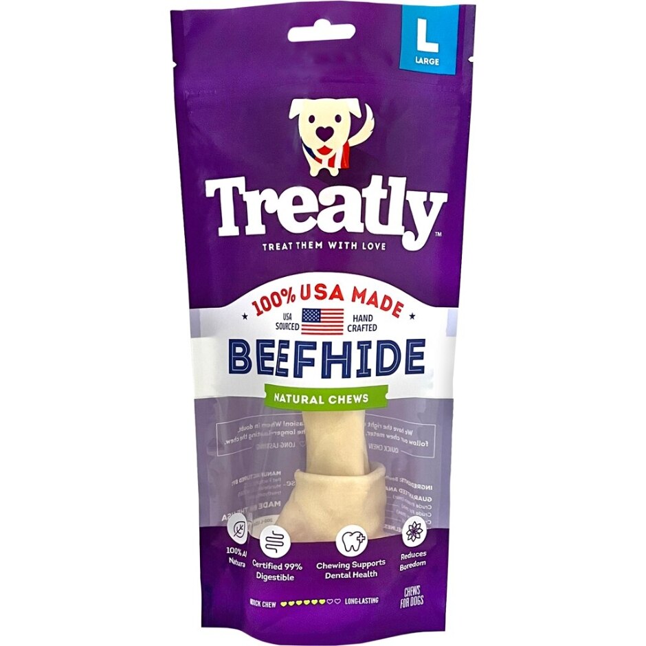 Treatly 100% USA Beefhide Bone with Header Card Natural 9in. 1 Pk