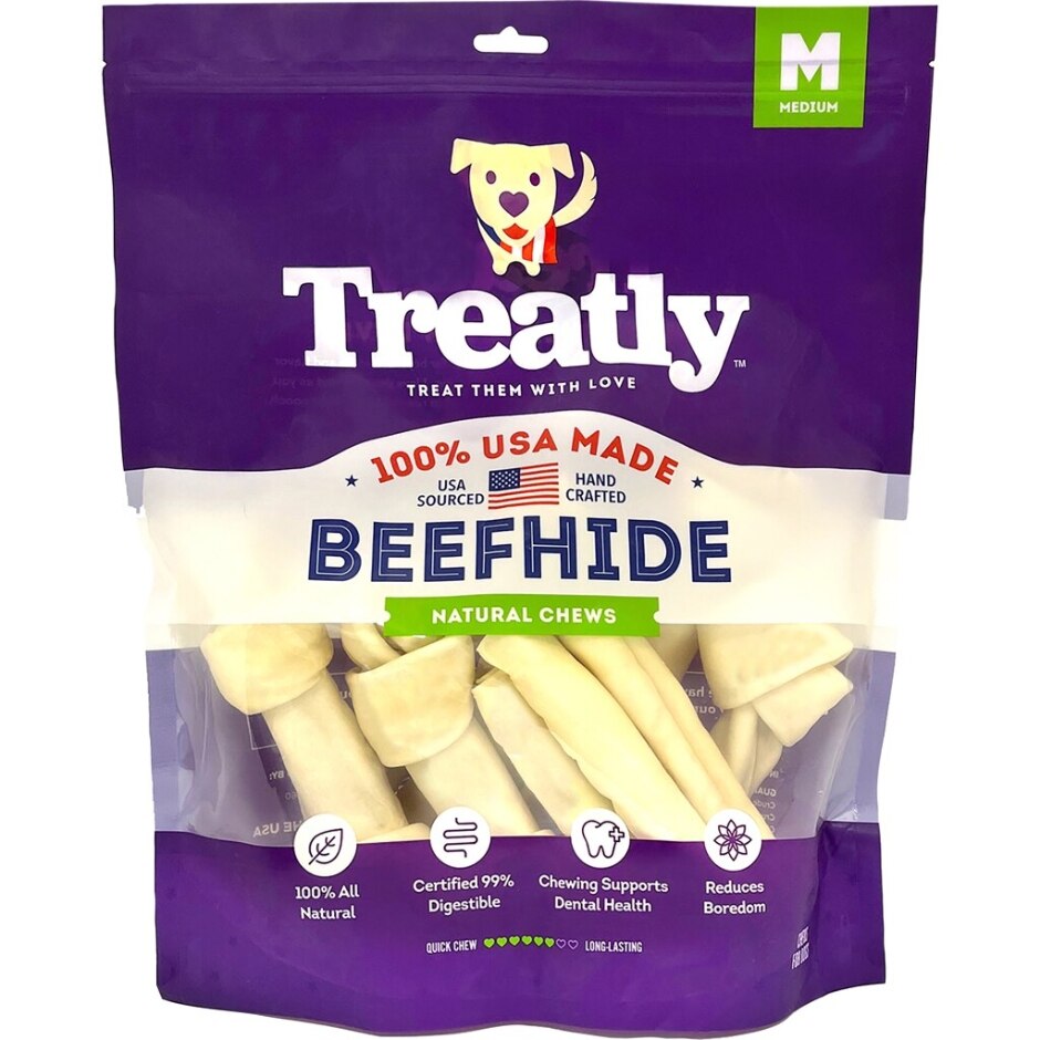 Treatly 100% USA Beefhide Bones & Rolls Natural Medium-10 Pk