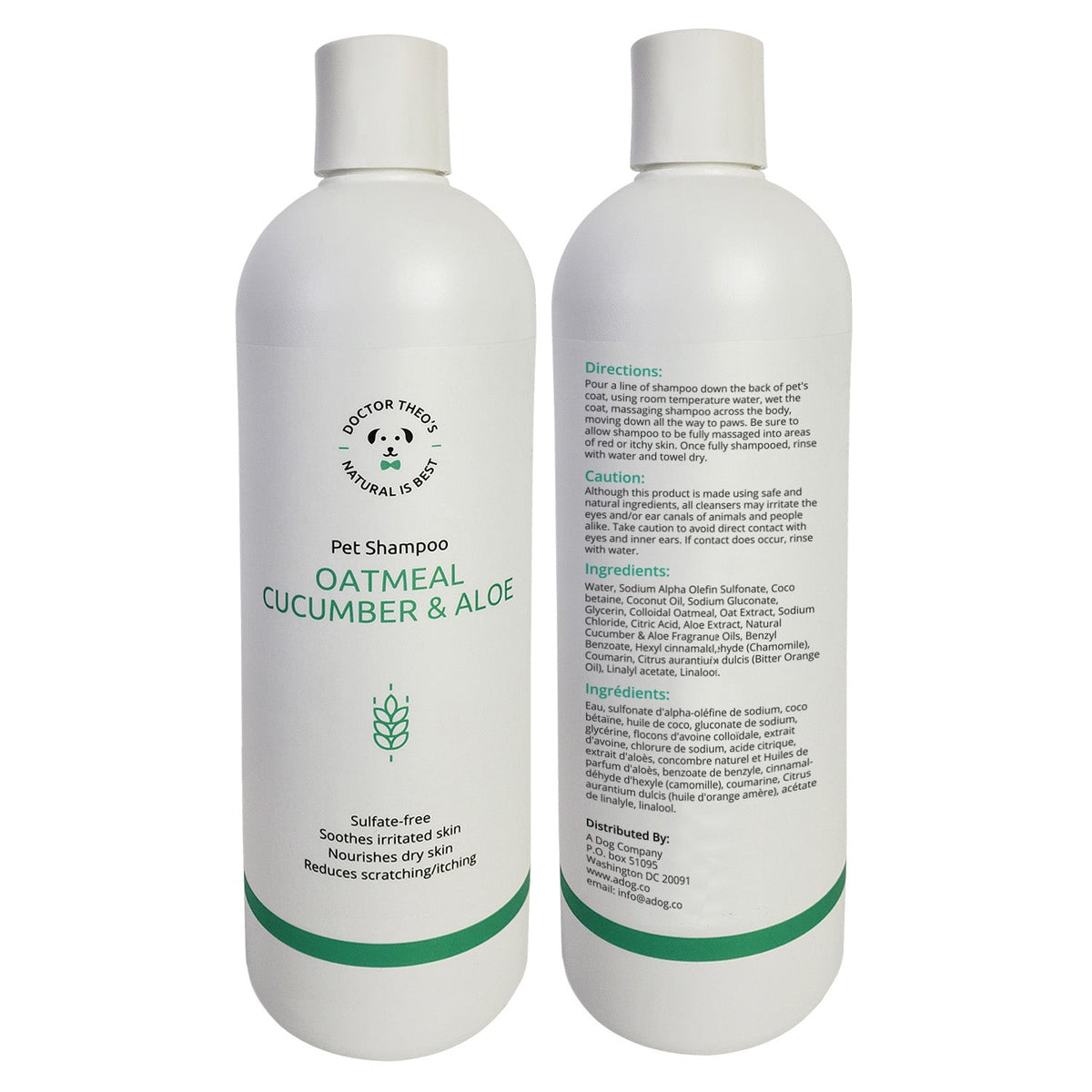Dr. Theo's Dog Shampoo – Oatmeal, Cucumber & Aloe (16 oz)