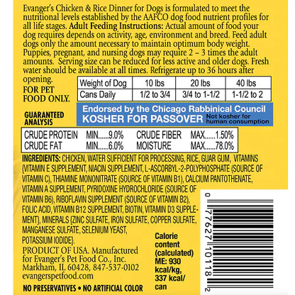 Evanger's Classic All Life Stages Chicken & Rice Wet Dog Can (12.5oz)