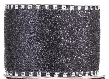 Halloween Wire Ribbon 2.5 inches x 25 feet - Black Sparkle