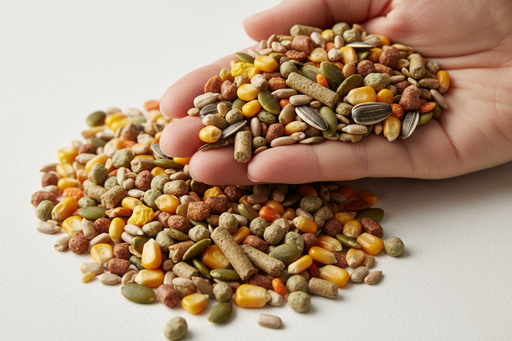 handful of seeds and feeds for rodents