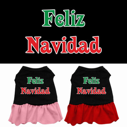 Christmas Pet Dress Screen Printed, "Feliz Navidad"