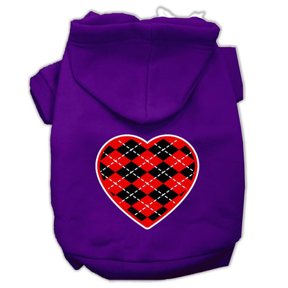 Pet Hoodie "Red Argyle Heart"