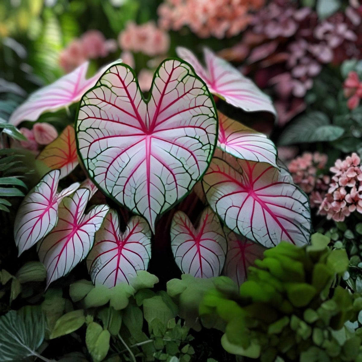 Fiesta Caladium Bulbs – Colorful Foliage Plant for Shade Gardens – Caladium (Caladium bicolor) – 6 Bulbs