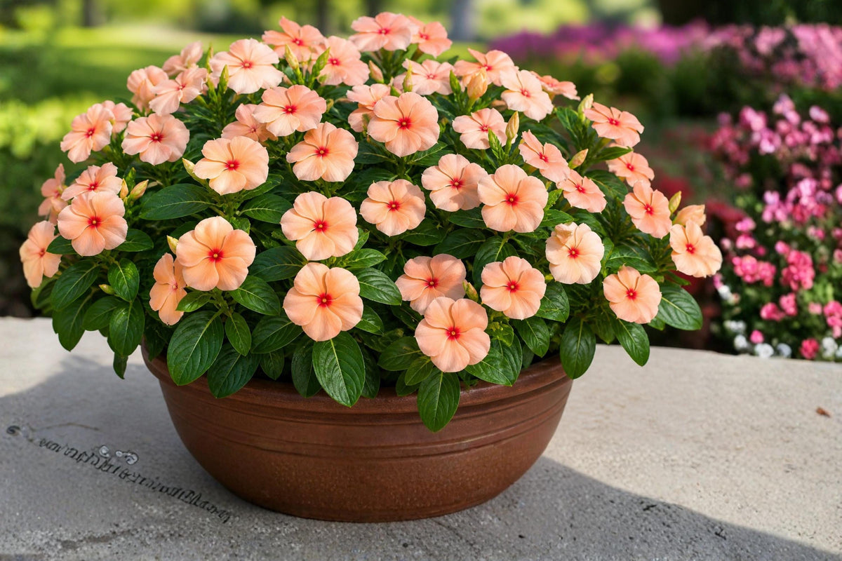 Apricot Vinca Seeds | Pacifica XP Series | Heat-Tolerant Annual with Apricot Blooms | Catharanthus roseus, Pelleted Seeds