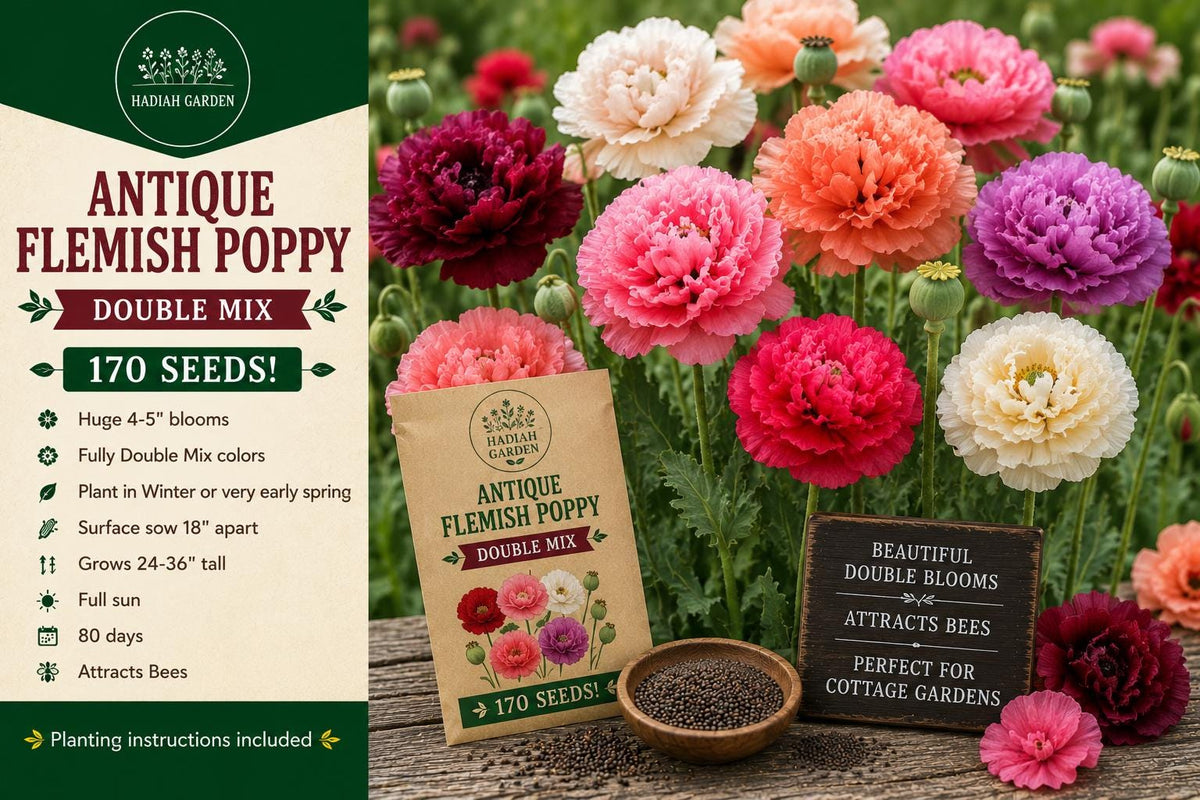 Antique Flemish Poppy Seeds – Double Mix, Papaver somniferum, Ornamental Annual Flower for Borders & Cutting Gardens