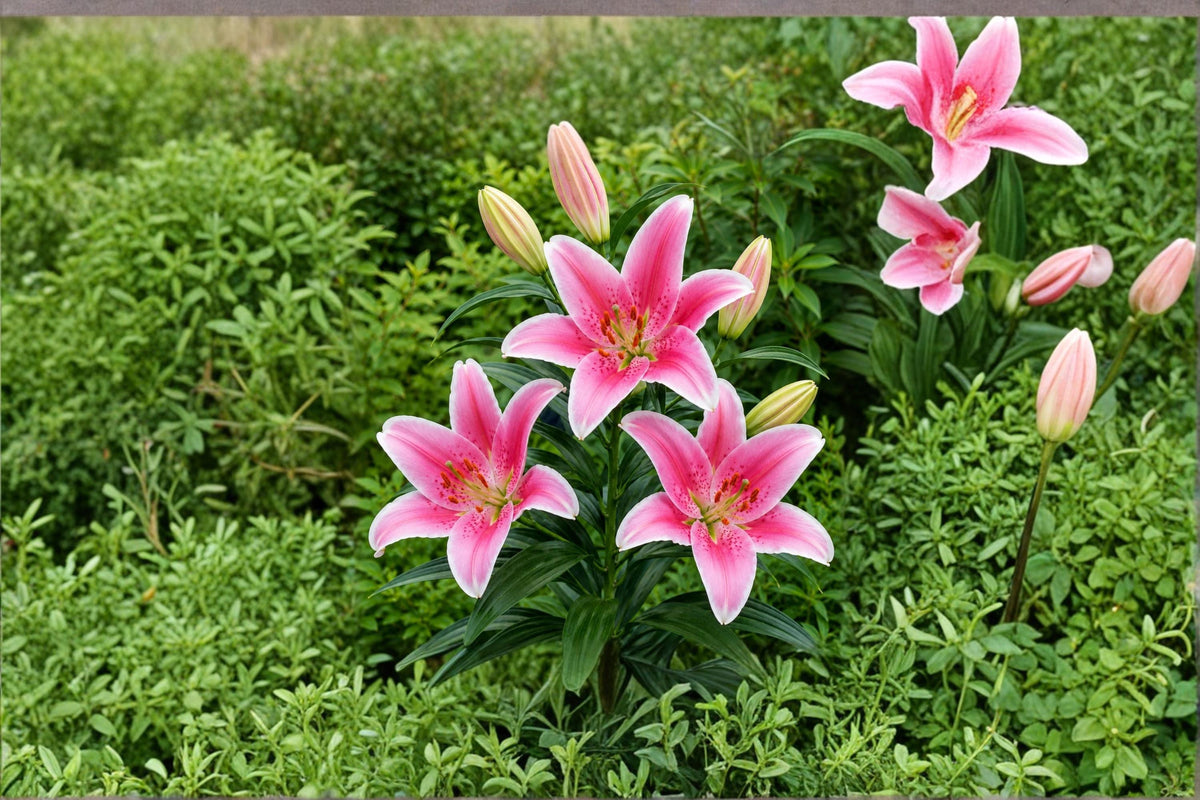 Sorbonne Oriental Lily Bulbs – Pink & White Fragrant Flowers, Lilium Oriental Hybrid, 5 Bulbs for Garden & Container Planting