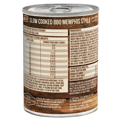 Merrick Slow Cooked Grain Free Adult BBQ Memphis Chicken Wet Dog Food (12.7oz)
