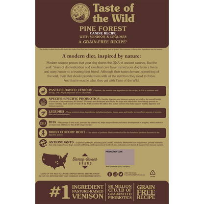 Taste of the Wild Adult Pine Forest Venison and Legumes Canine Food