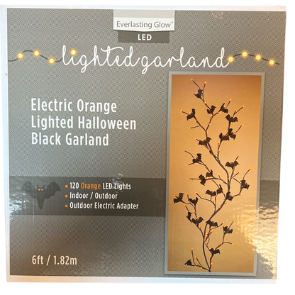 Orange Lighted Halloween Black Garland