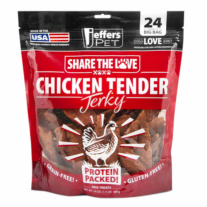 Jeffers Chicken Jerky Healthy Dog Treats 24 oz natural grain-free USA-made packaging