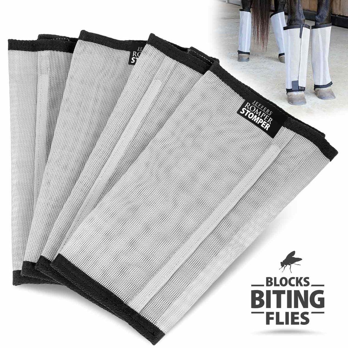 Jeffers Romper Stomper "Stomp-Free" Fly Boots for Horses, 4 pack