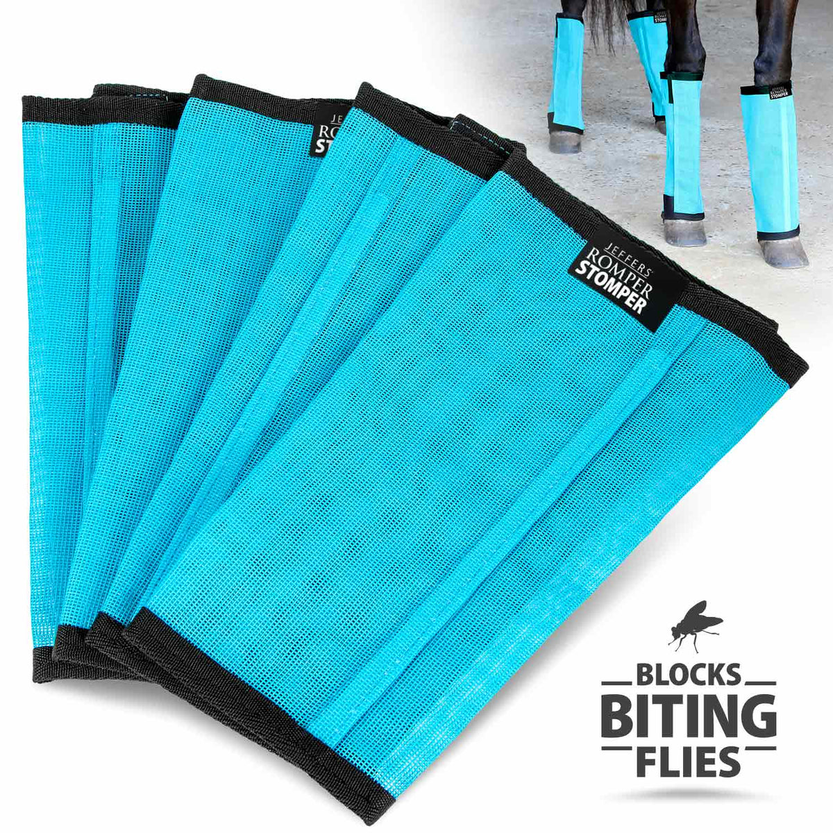 Jeffers Romper Stomper Stomp-Free Fly Boots for horses, 4 pack in durable mesh with hook-and-loop closures