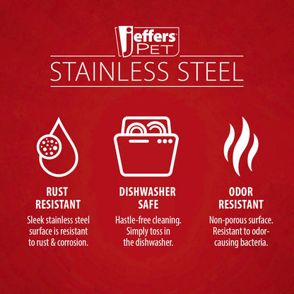 Jeffers Pet Embossed No-Tip Anti-Skid Stainless Steel Pet Bowls for Dogs, Cats, Puppies, Kittens – Rubber Base, Food & Water Feeding Dish for Home, Travel, Camping, Kennel
