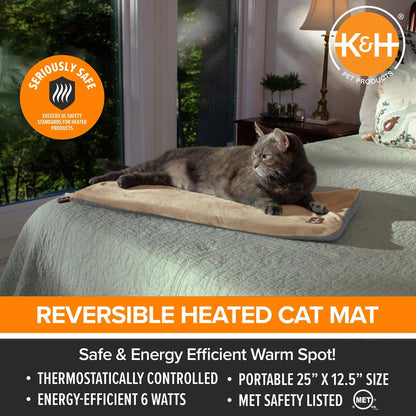 K&H Thermo-Kitty Heated Cat Bed – Energy-Efficient, MET Certified Indoor Cat Warming Mat