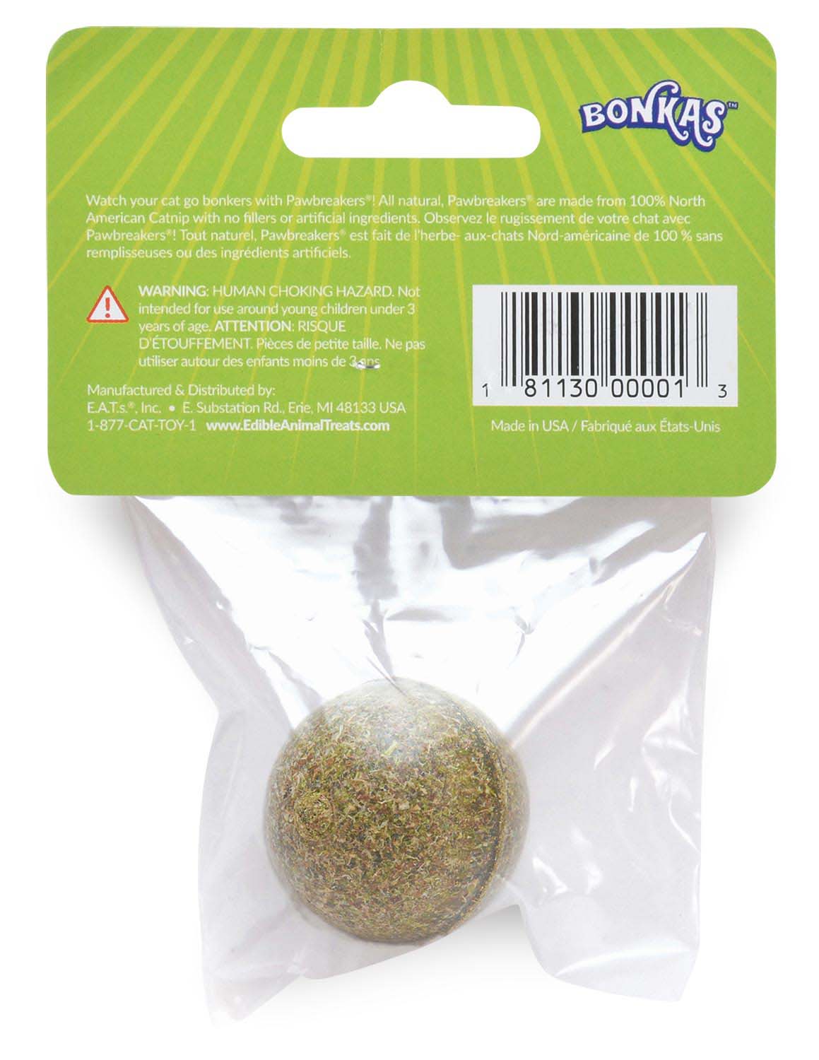 Pawbreakers Bonkas Catnip Candy Ball Cat Toy - Edible Catnip Treat & Toy