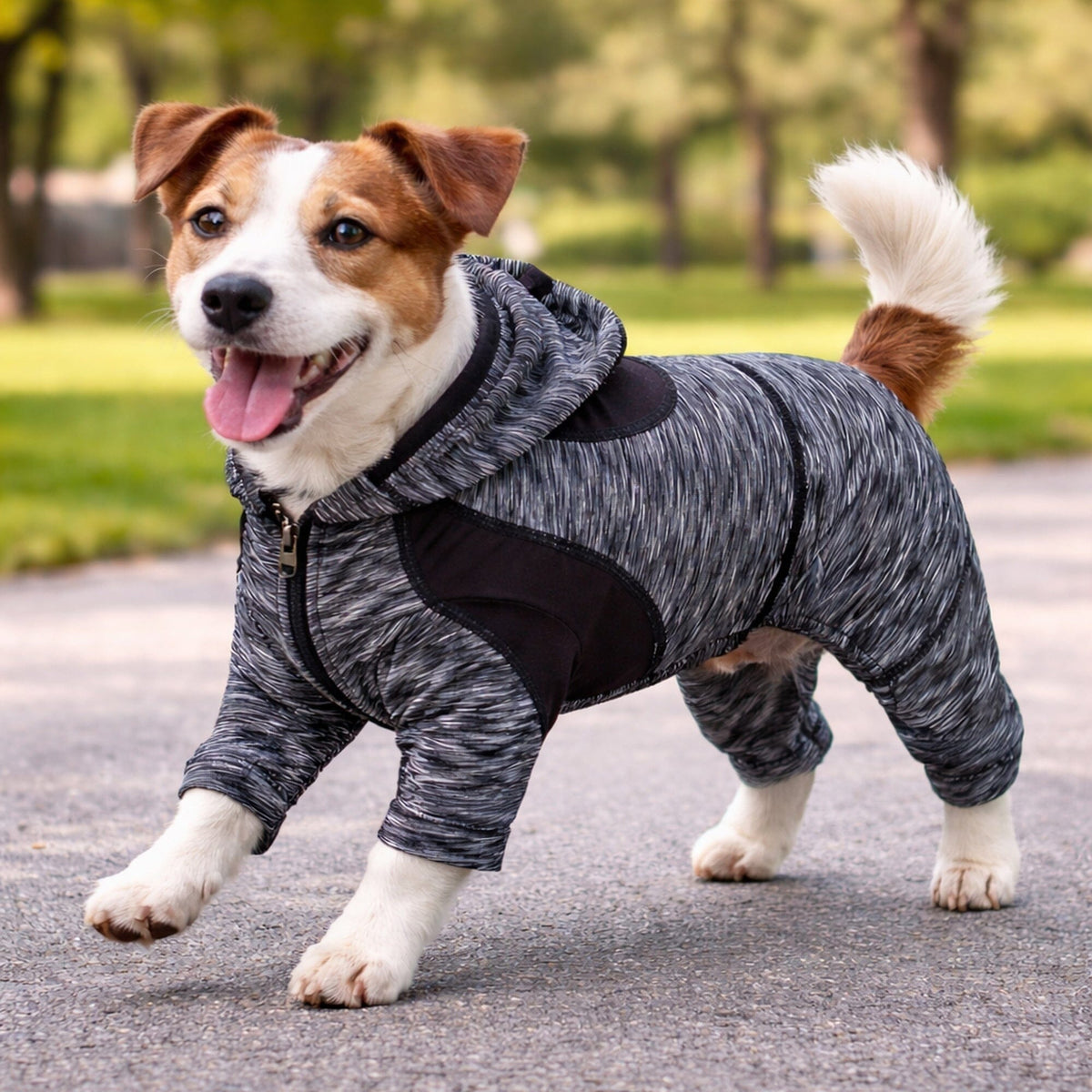 Pet Life ® Active 'Downward Dog' 4-Way-Stretch Fitness Yoga Dog Tracksuit Hoodie