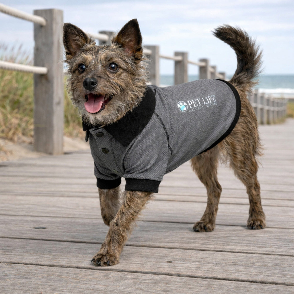Pet Life ® Active 'Fur-Flex' Stretch and Quick-Dry Anti-Odor Fitness Yoga Dog Polo T-Shirt