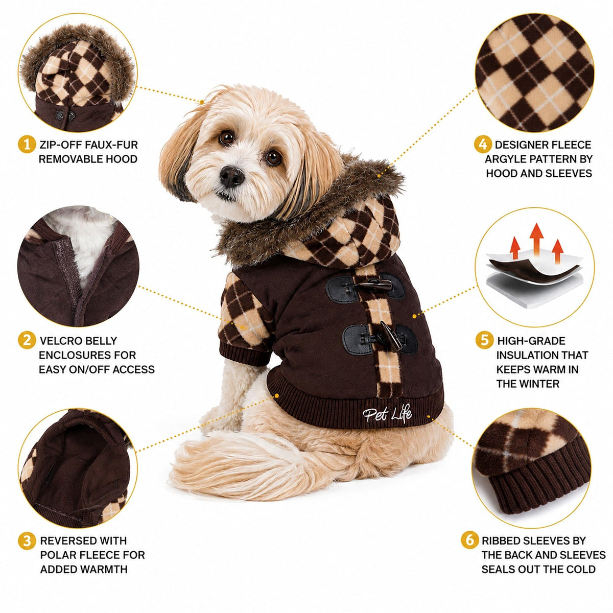 Pet Life ® 'Aygyle Style' 3M Insulated Designer Patterned Suede Dog Coat w/ Removable Hood