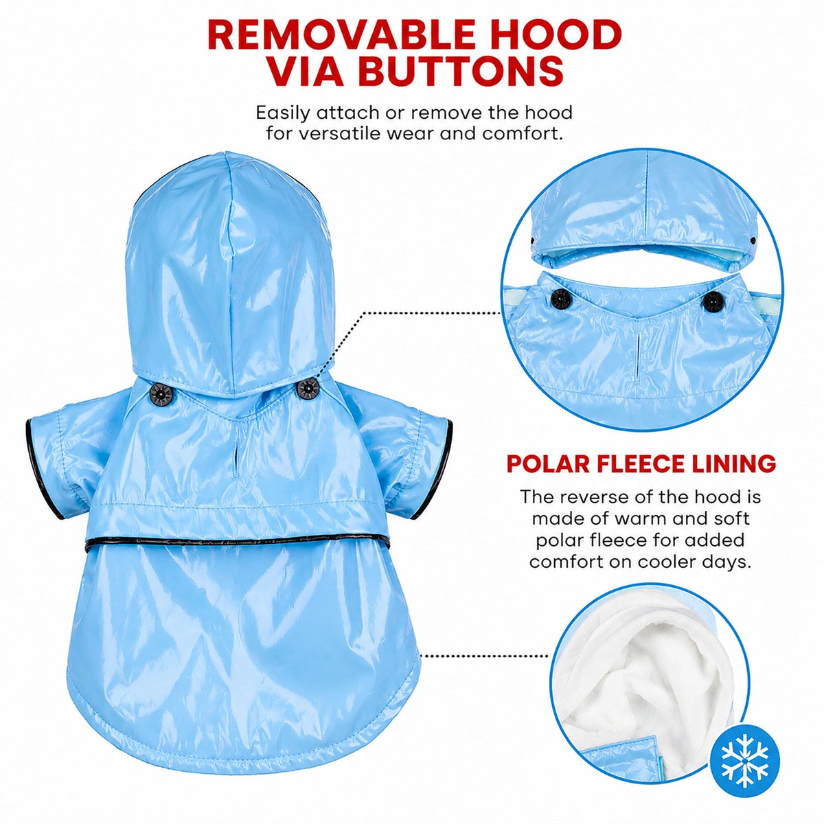 Pet Life ® 'Baby Blue' Waterproof Adjustable Dog Raincoat Jacket w/ Removable Hood