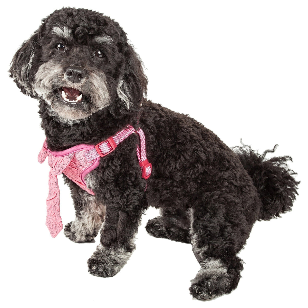 Pet Life ®  'Chichi Shaggy' Mesh Reversed Adjustable Fashion Dog Harness W/ Shaggy Neck Tie