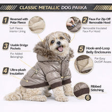 Pet Life ® Classic Metallic Fashion 3M Insulated Dog Coat Parka  w/ Removable Hood