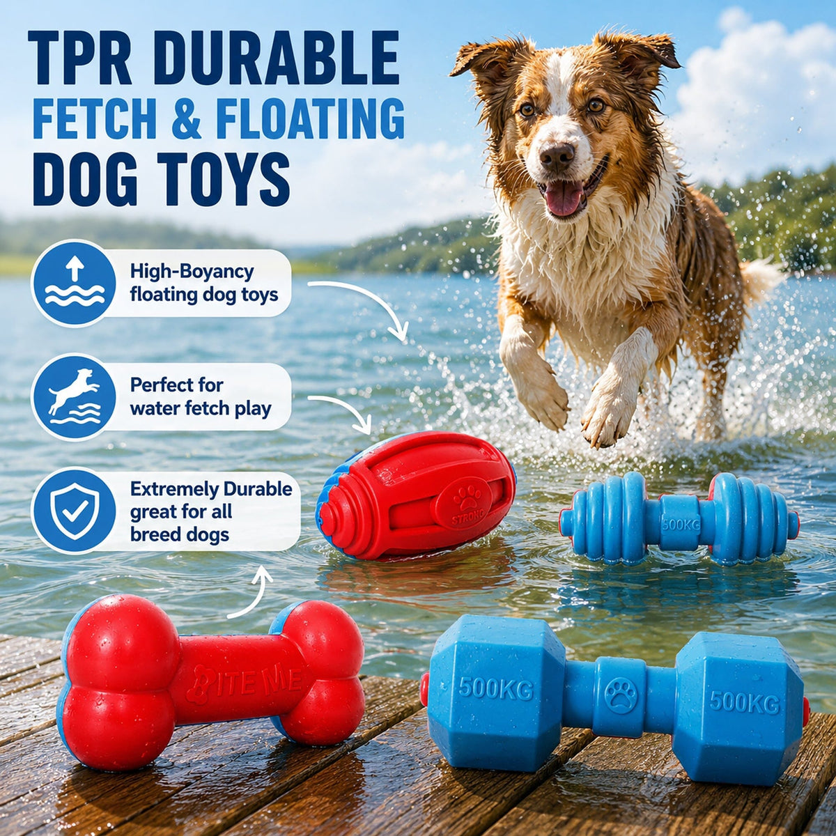 Pet Life ® 'Dumbbell' Durable Chew and Fetch TPR Waterproof Floating Dog Toy
