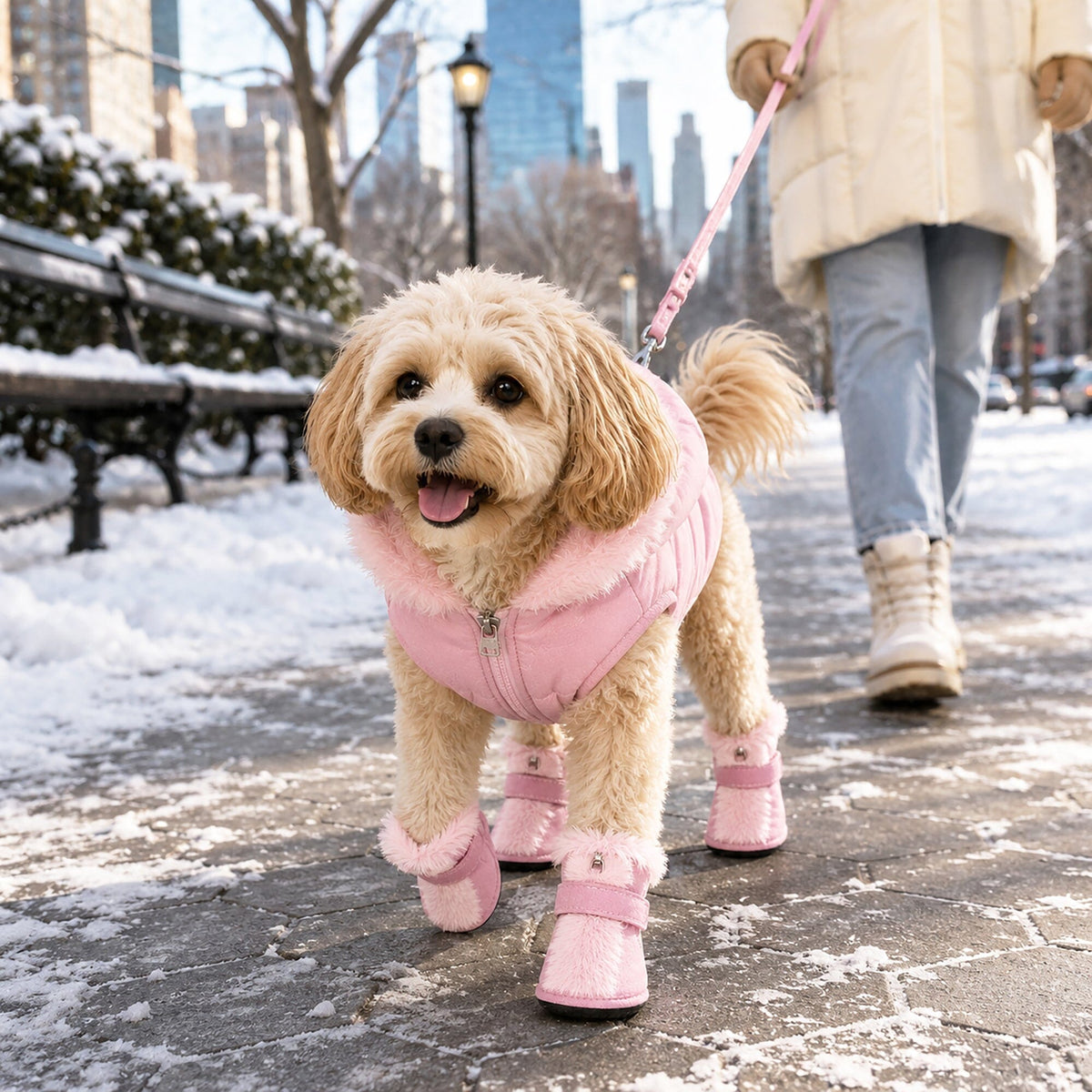 Pet Life ® Fur-Comfort 3M Insulated Fashion Fur and Suede Winter Dog Shoes Boots - Set of 4